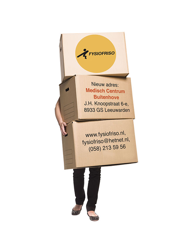 Verhuiskaart fysiotherapiepraktijk FysioFriso, Leeuwarden: ontwerp Heegstra & Partners, www.heegstra-partners.nl